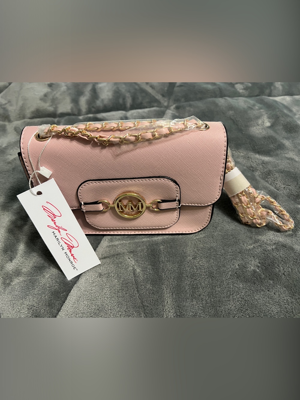 Marilyn Monroe Pink Saffiano Crossbody with Gold Chain